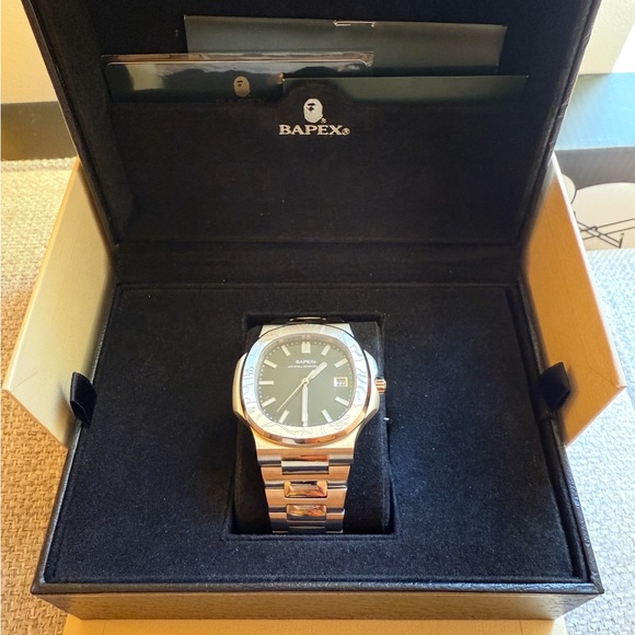 Bape Silver and Black Geometric Watch